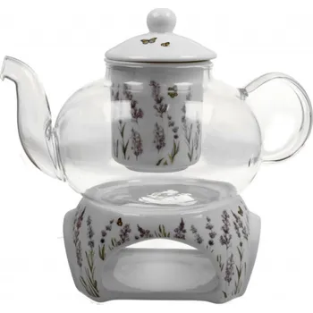 Filtrační konvice DUO Gifts DG - Skleněná konvice s ohřívačem na čajovou svíčku PROVANCE, levandule v dárkové krabičce - 1000 ml