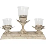 Kovový šedý svícen na 3 čajové svíčky Floraison - 36*12*25 cm