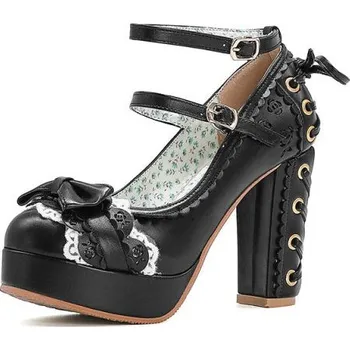 Dámské lodičky Lodičky s ozdobnou mašli a šněrováním na podpatku GoodDayGirl Fashion Barva: Černá, Velikost: 42