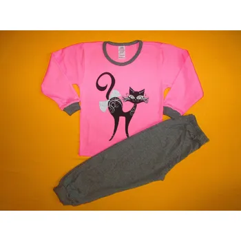 Dívčí pyžamo Arex, ČR Pyžamo dlouhý rukáv dvoubarevné potisk 2 Barva: světlerůžová+šedá, Velikost: 128