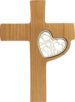 Vánoční dekorace Amadea Dřevěný kříž s vkladem srdce 20 cm