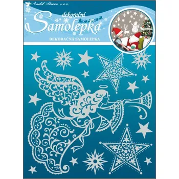 Vánoce Samolepka anděl se sněhovým efektem 18x18cm