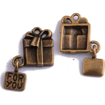 Přívěsek Přívěsek Dárek, mosaz 15x24mm, 2ks