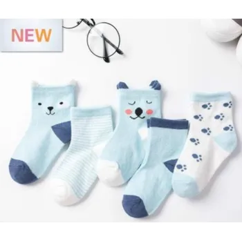 5 párů bavlněných ponožek s motivem kočičky a medvídka (0-6 let) Barva: 3 modrý medvídek, Velikost: 1-3 roky (11-13 cm)