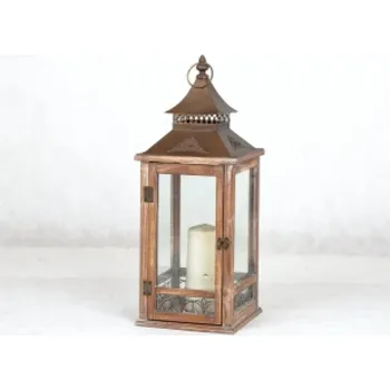 Lucerna Dřevěná lucerna na svíčku velká 23x23x64cm - vyřazeno