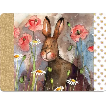 prostírání Korkové prostírání Hare and Poppies - Alex Clark, 29 x 21,5 cm (Prostírání s králíkem, zajíc)