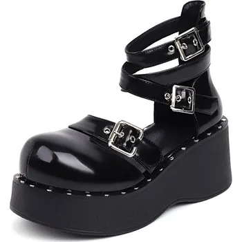 Dámské lodičky Masivní lodičky punk obuv s pásky GoodDayGirl Fashion Barva: Černá, Velikost: 42