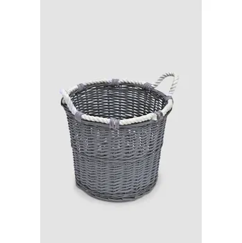 Vingo Proutěný kulatý úložný koš s lanem, šedý – průměr 41 cm
