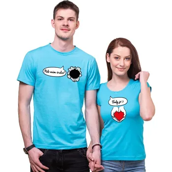 Pánská móda Partnerská trička - Ztracené srdce (cena za 2ks), Barva látky tyrkysová modrá, Dámské tričko XS, Pánské tričko XXXL