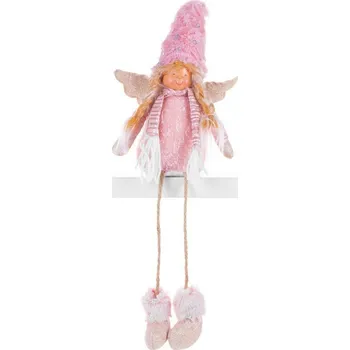 Vánoční dekorace Postavička MagicHome Vianoce, Anjelik s blond vrkočmi, látkový, ružovo-hnedý, 17,50x10x52 cm