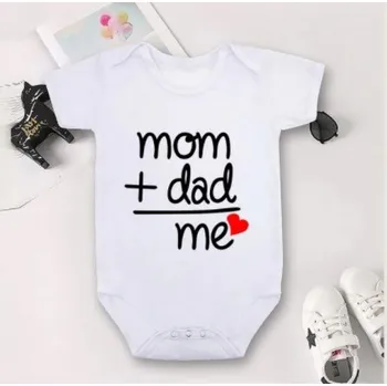 Kojenecké oblečení Kojenecké body s nápisem "Mom + Dad = Me" Věk: 9-12 měsíců, Barva: Bílá