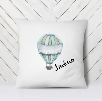 Dekorativní polštářek Domovi Bílý polštář s vlastním jménem Horkovzdušný balón 40x40