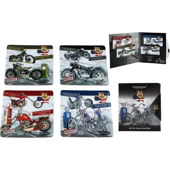 prostírání Carmani® Carmani - Korkové prostírání pod skleničky Route 66 v dárkovém balení 4 ks - 10*10 cm