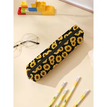 Penál Černé pouzdro na tužky se slunečnicemi