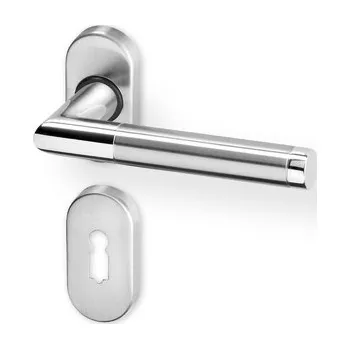 Dveřní kování Dveřní kování LUKA R OV nerez PK (Dveřní rozetové kování LUKA R OV nerez PK , vhodná pro interiér, pro dozický (obyčejný), cylindrický (fab) zámek, nebo s uzamykací páčkou na WC.)