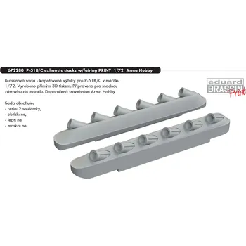 Plastikový model Eduard 1/72 P-51B/C exhausts stacks w/fairing PRINT (ARMA HOBBY)