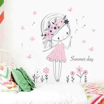 Samolepící dekorace Čína Samolepky na zeď - letní den, dívka s pampeliškou