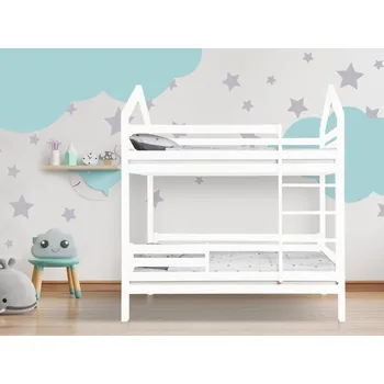 Dětská postel ELIS DESIGN Domečková postel patrová s volitelnou zábranou bílá rozměr lůžka: 90 x 180 cm, šuplík, nožičky: s nožičkami, bez šuplíku, Zábrany: Zadní