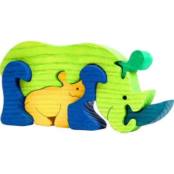 Dřevěná hračka Fauna Dřevěné vkládací puzzle z masivu nosorožec