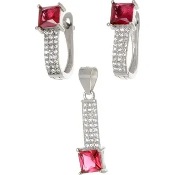 Souprava šperků Stříbrná souprava s rubíny a čirými zirkony STRS0329F