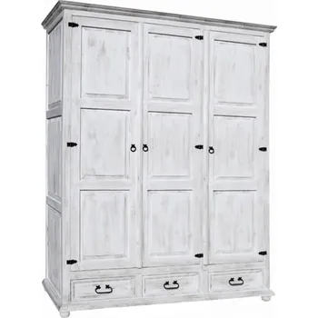 Komoda Rustikální skříň WHITE HOME SZY03/2 třídvéřová oddělená Barevné provedení: Bílá patina K03 - bílá patina K03