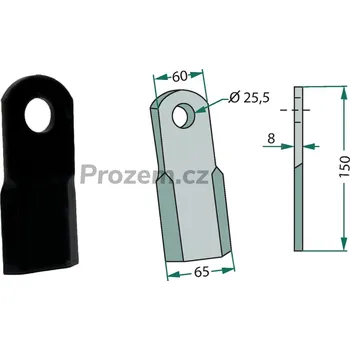 Pracovní nůž Mulčovací nůž rovný, nový model pro Ferri, 0901148, 150/8/25,5 mm