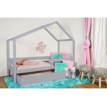 MAXIDO Dětská postel domeček Dita s přistýlkou 200x140 Šedá (Český výrobek)