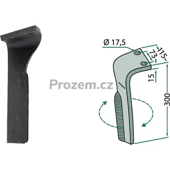 Pohon brány Hrot rotačních bran pravý pro Lemken, 3377024, 73/300 mm, hřeb rotačních bran