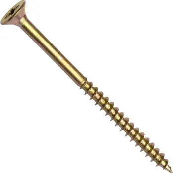 Vrut Univerzální vrut, zápustná hlava, drážka pozidrive, částečný závit, zinek žlutý, 5.0x90/60 mm