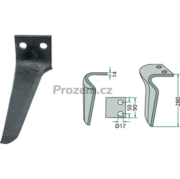 Hrot rotačních bran pravý pro Maschio, M38100222R, 38100222, 50/280 mm, hřeb rotačních bran