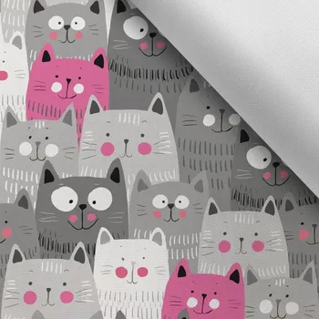 Látka s potiskem kočárkovina TD/NS šedé kočky