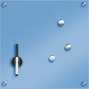 Skleněná magnetická tabule MEMO, světle modra barva + 3 magnety, 40x40 cm, ZELLER