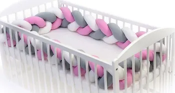 Příslušenství pro dětskou postel a kolébku T-TOMI Mantinel pletený 360 cm bílý/šedý/růžový