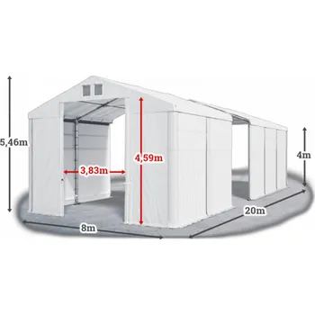 Zahradní stan Skladový stan 8x20x4m střecha PVC 620g/m2 boky PVC 620g/m2 konstrukce ZIMA Bílá Bílá Bílá