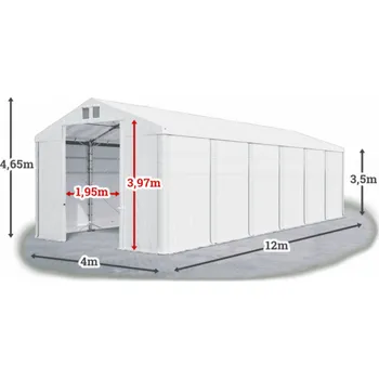 Zahradní stan Skladový stan 4x12x3,5m střecha PVC 560g/m2 boky PVC 500g/m2 konstrukce POLÁRNÍ Bílá Bílá Bílá