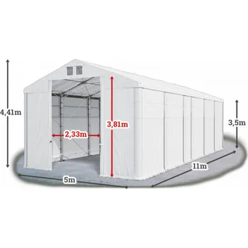 Zahradní stan Skladový stan 5x11x3,5m střecha PVC 580g/m2 boky PVC 500g/m2 konstrukce POLÁRNÍ Bílá Bílá Bílá