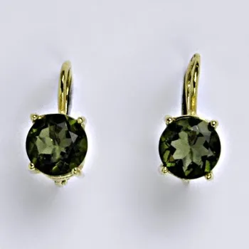 Drahý kámen Zlaté náušnice ,přírodní vltavín 8 mm žluté i bílé zlato 14 ct - NK 1357