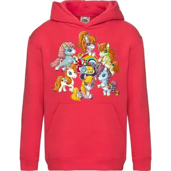Chlapecká mikina dětská levná mikina, kapuce, poníci Barva: Red - červená, velikost: 152