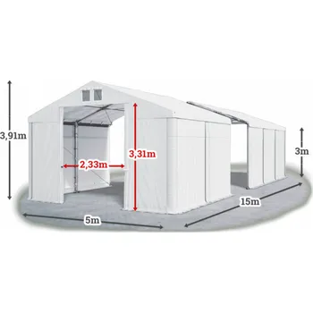 Zahradní stan Skladový stan 5x15x3m střecha PVC 580g/m2 boky PVC 500g/m2 konstrukce ZIMA PLUS Bílá Bílá Bílá