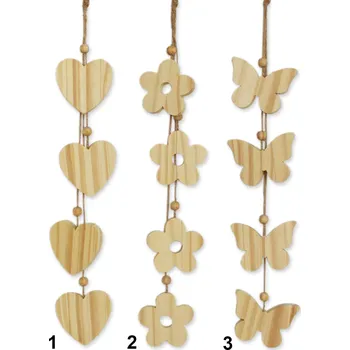 Velikonoční dekorace Závěs kytka/motýl/srdce dřevo 50cm natural (538359)