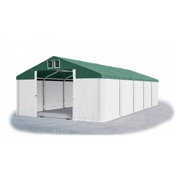 Zahradní stan Skladový stan 4x16x2m střecha PVC 560g/m2 boky PVC 500g/m2 konstrukce POLÁRNÍ PLUS Zelená Bílá Bílá