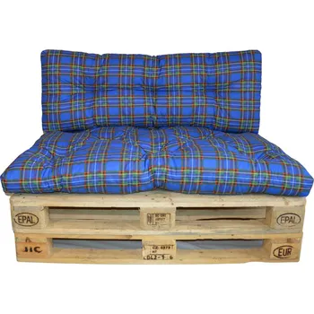 Podsedák Polstr na paletový nábytek s opěrkou - modrá kostka