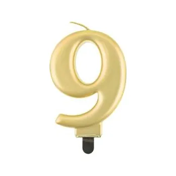 Dortová svíčka Narozeninová svíčka na dort - 9 - metalická zlatá - 8 cm