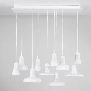 Brokis Shadows set rectangular large, závěsné svítidlo, foukané matné bílé sklo - bílý dub - černý kabel, 10x5W LED GU10 dim, 100x36cm