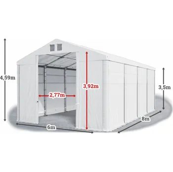 Zahradní stan Skladový stan 6x8x3,5m střecha PVC 560g/m2 boky PVC 500g/m2 konstrukce ZIMA Bílá Bílá Bílá