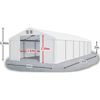 Zahradní stan Skladový stan 8x12x2m střecha PVC 560g/m2 boky PVC 500g/m2 konstrukce ZIMA PLUS Bílá Bílá Bílá