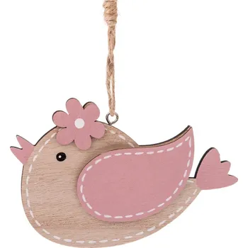 Vánoční ozdoba Sada 3 růžových dřevěných závěsných dekorací Dakls Hummingbird ID_1402053