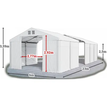 Zahradní stan Skladový stan 6x23x2,5m střecha PVC 580g/m2 boky PVC 500g/m2 konstrukce ZIMA PLUS Bílá Bílá Bílá
