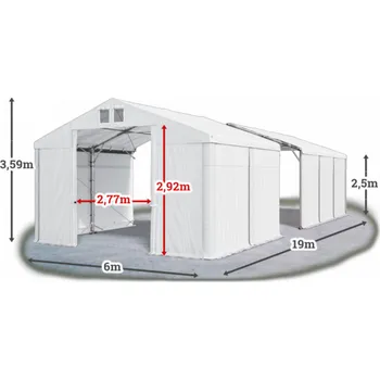 Zahradní stan Skladový stan 6x19x2,5m střecha PVC 580g/m2 boky PVC 500g/m2 konstrukce POLÁRNÍ Bílá Bílá Bílá