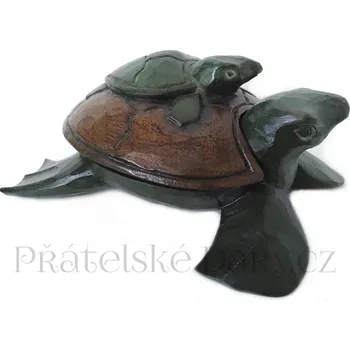 Želva a mládě originální dekorace / Dřevo 20cm